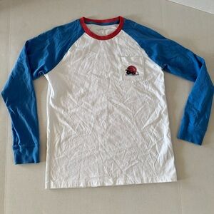 Vineyard Vines Raglan Baseball Pocket Tee Long Sleeve White Blue Boys Large 16